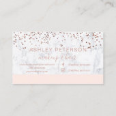 Make-uperröten MarmorRosengoldconfettimonogramm Visitenkarte (Rückseite)