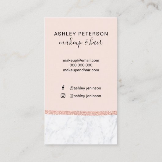 Make-uperröten MarmorRosengoldGlittermonogramm Visitenkarte (Rückseite)