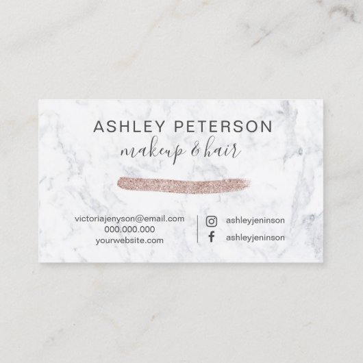 Make-uphaar Chic-RosengoldGlitter-Marmor-Foto Visitenkarte (Rückseite)