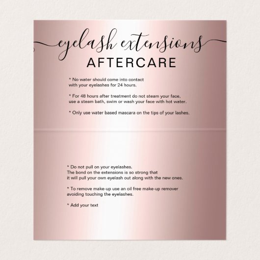 Make-uphaar-RosengoldGlitter Chic-Augenfürsorge Visitenkarten (Innenseite Aufgefaltet)