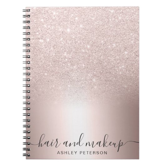 Make-uphaar RosengoldGlitter ombre metallische Notizblock (Vorderseite)