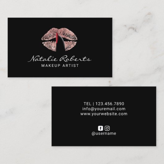 Make-upkünstler-Finger auf Rosen-Goldlippensalon Visitenkarte (Vorne/Hinten)