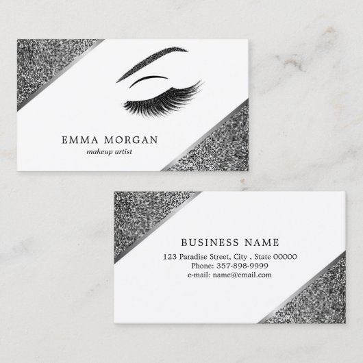 Make-upkünstler-Geschäftskarte mit Glittereffekt Visitenkarte (Vorne/Hinten)