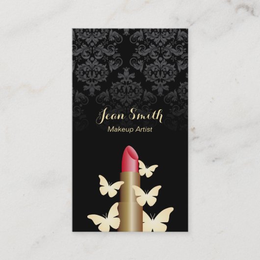 Make-upkünstler-Goldschmetterlings-Vintager Damast Visitenkarte (Vorderseite)
