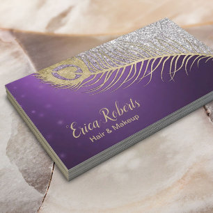 Make-upkünstler-Haar-Stylist-Pfau lila u. silbern Visitenkarte