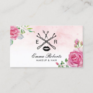 Make-upkünstler-Haar-Stylistwatercolor-Blumensalo Visitenkarte