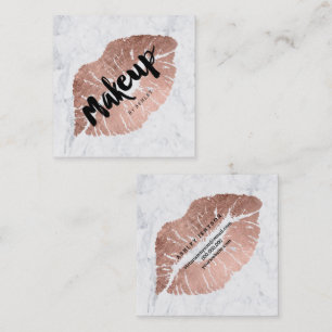 Make-upkünstler-LippenRosengoldtypographiemarmor  Quadratische Visitenkarte