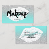 Make-upkünstler-Lippentypographie-Silber-Glitter Visitenkarte (Vorne/Hinten)
