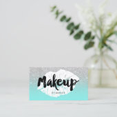 Make-upkünstler-Lippentypographie-Silber-Glitter Visitenkarte (Stehend Vorderseite)