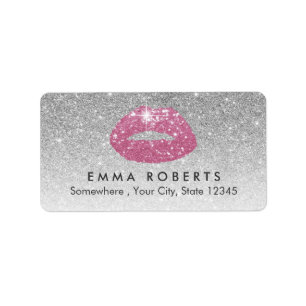 Make-upkünstler-Rosa-Lippenmoderner silberner Adressaufkleber