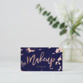 Make-upkünstler-Rosengoldmarineblau Watercolor Visitenkarte (Stehend Vorderseite)