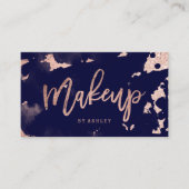 Make-upkünstler-Rosengoldmarineblau Watercolor Visitenkarte (Vorderseite)
