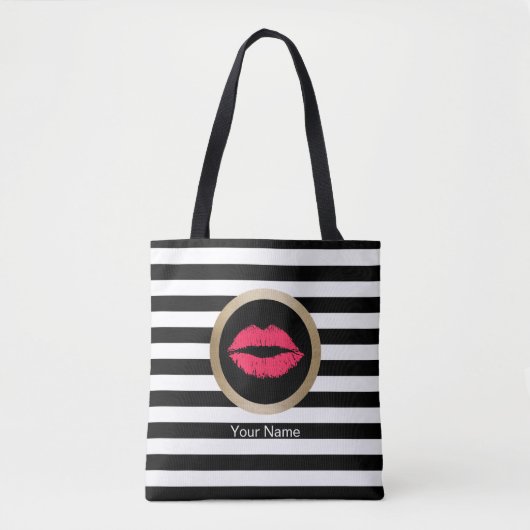 Make-upkünstler-rote Lippenmoderne Schwarz-weiße Tasche (Vorderseite)