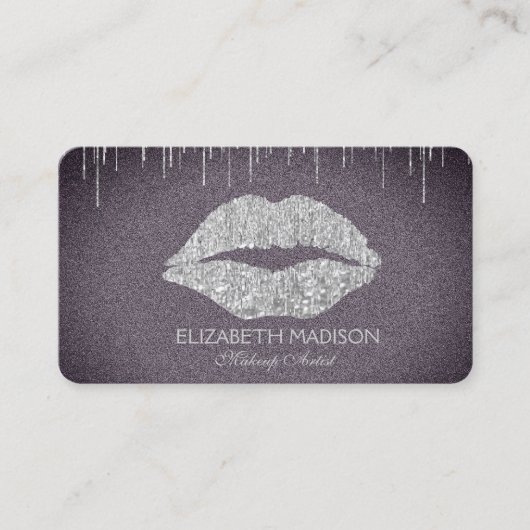 Make-upkünstler-Silber-Glitzer-Lippen mit Lila Visitenkarte (Vorderseite)