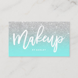 Make-upkünstler-Typografiesilber-Glitter aquamarin Visitenkarte