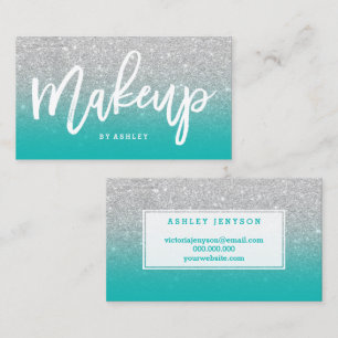 Make-upkünstler-Typografiesilber-Glittertürkis Visitenkarte
