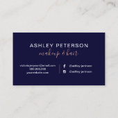 Make-upmarineblau-Typografie-Rosen-GoldGlitter Visitenkarte (Rückseite)