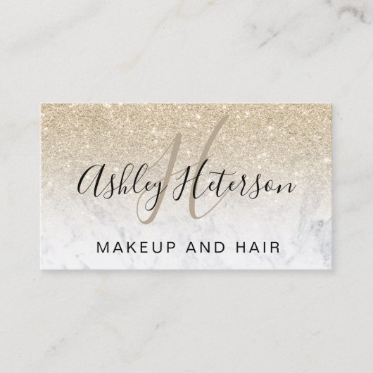 Make-upmonogrammarmorlichtgoldGlitterskript Visitenkarte (Vorderseite)