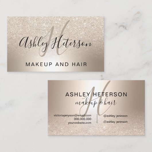 Make-upmonogrammskript Chic-GoldGlitter metallisch Visitenkarte (Vorne/Hinten)