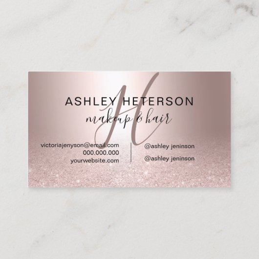 Make-upmonogrammskript-Rosen-GoldGlitter Visitenkarte (Rückseite)