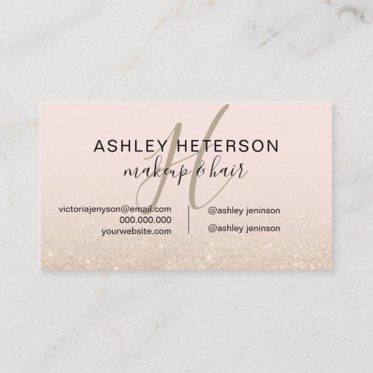 Make-upmonogrammskriptlicht-GoldGlitter erröten Visitenkarte (Rückseite)
