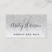 Make-upmonogrammskriptmarmor-Silber-Glitter Visitenkarte (Vorderseite)