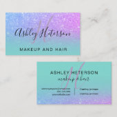 Make-upmonogrammtürkisrosa-Glitterskript Visitenkarte (Vorne/Hinten)