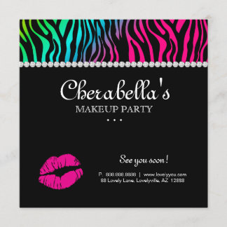 Make-upParty Einladungzebra-Regenbogen-Schmuck Einladung