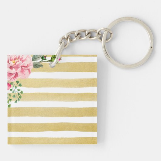 Make-upschönheits-Salon-Gold Stripes rosa Schlüsselanhänger (Rückseite)
