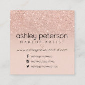 Make-uptypographie-Rosen-GoldGlitter erröten Rosa Quadratische Visitenkarte (Rückseite)