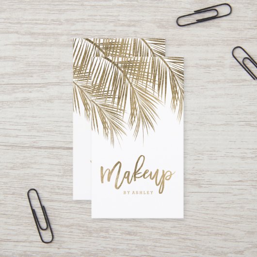 Make-uptypographiegoldpalme-Blattweiß Visitenkarte (Vorderseite/Rückseite Beispiel)
