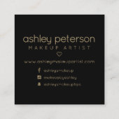 Make-uptypographiegoldschwarzsozialmedien Quadratische Visitenkarte (Rückseite)