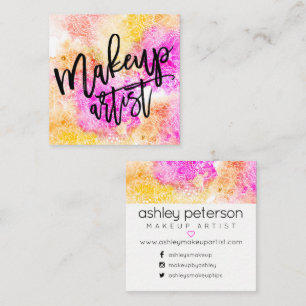 Make-uptypographierosa-Gelb-BlumenAquarell Quadratische Visitenkarte
