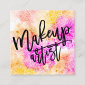 Make-uptypographierosa-Gelb-BlumenAquarell Quadratische Visitenkarte (Vorderseite)