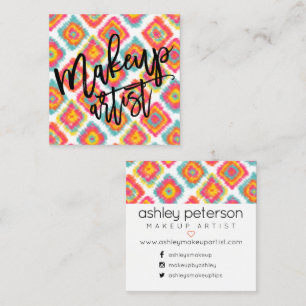 Make-uptypographierosagelb boho ikat quadratische visitenkarte