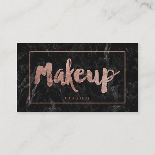 Make-upverabredungs-Rosengoldschwarzmarmor Terminkarte (Vorderseite)