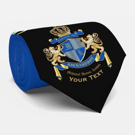 Make Your Own Coat of Arms Blue Gold Lion Emblem Krawatte (Gerollt)