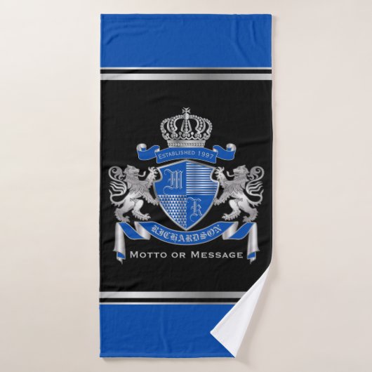 Make Your Own Coat of Arms Blue Silver Lion Emblem Badehandtuch (Badehandtuch)