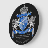 Make Your Own Coat of Arms Blue Silver Lion Emblem Große Wanduhr (Winkel)