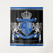Make Your Own Coat of Arms Blue Silver Lion Emblem Wandteppich (Vorderseite)