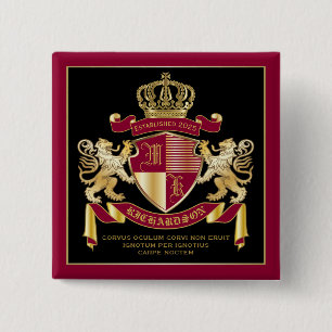 Make Your Own Coat of Arms Red Gold Lion Emblem Button