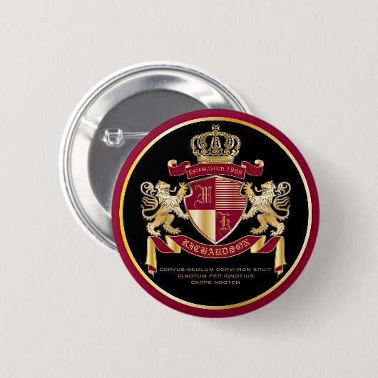 Make Your Own Coat of Arms Red Gold Lion Emblem Button (Vorne & Hinten)