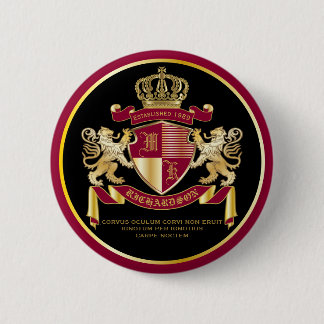 Make Your Own Coat of Arms Red Gold Lion Emblem Button