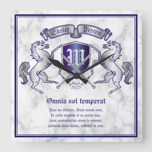 Make Your Own Coat of Arms Silver Horse Shield Quadratische Wanduhr (Vorderseite)