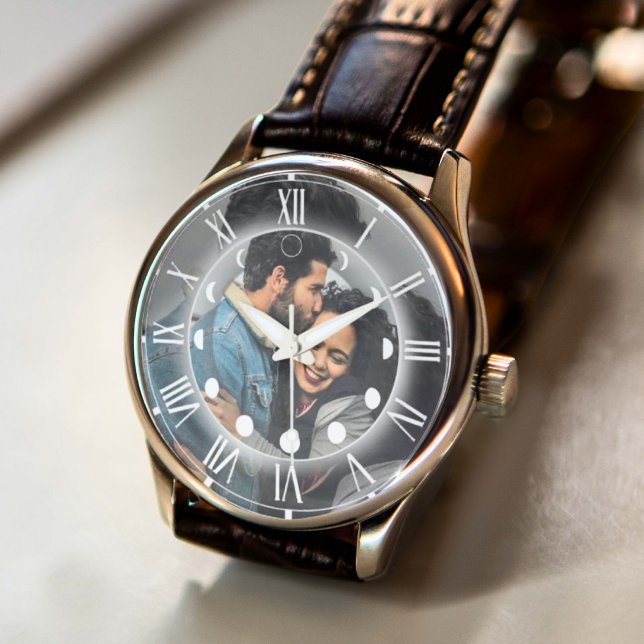 Make Your Own Elegant Modern Moon Phase Photo Gift Armbanduhr (Von Creator hochgeladen)