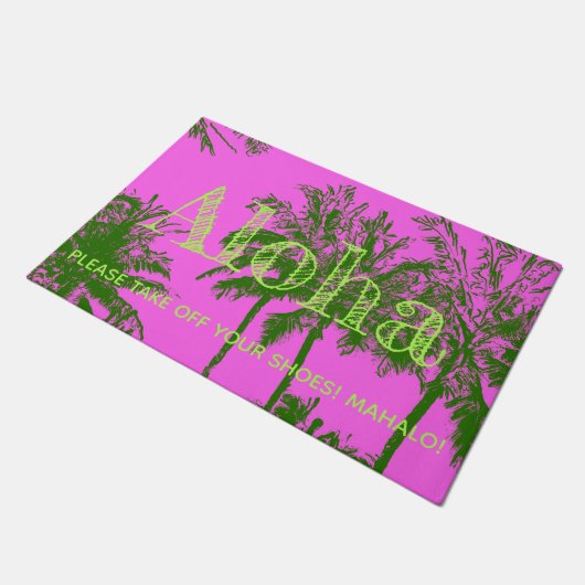 Makena Beach Hawaiian Sketchy Palms Aloha Fußmatte (Schrägansicht)
