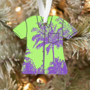 Makena Beach Hawaiian Sketchy Palms Aloha Shirt Ornament