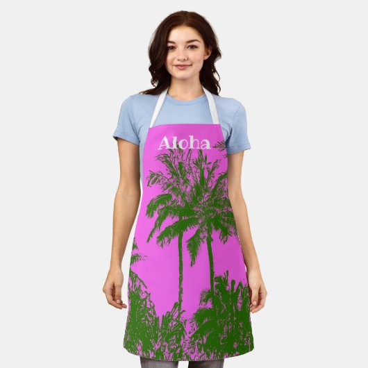 Makena Beach Hawaiian Sketchy Palms - Fuchsia Schürze (Getragen)