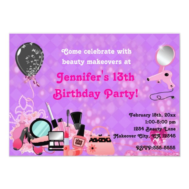 GIRLS PAMPER BIRTHDAY PARTY INVITATIONS KIDS INVITES PINK CHILDRENS MAKEOVER