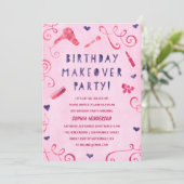 Makeover Party | Rosa und Lila Mädchen Geburtstag Einladung (Stehend Vorderseite)